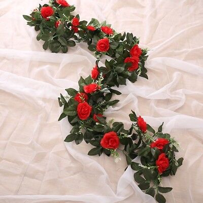 Artificial Rose Garland Silk Florals Fake Vine Ivy Wedding Party String Hang SPD 