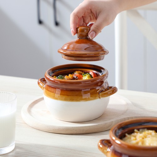LOVECASA 4-Piece Stoneware 16oz/22oz French Onion Soup Bowls with Lids & Handle - Imagen 19 de 22