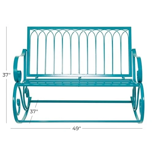  Banco mecedor de metal para patio exterior, banco 49" x 37" x 37",  Foto 4 de 4