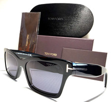 Image of TOM FORD MIKEL TF1085 01A SHINY BLACK WITH BLUE LENS AUTHENTIC SUNGLASSES 54-17