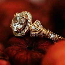 2 Ct Round Cut Lab Created Diamond Halo Engagement Ring 14K Yellow Gold Plated