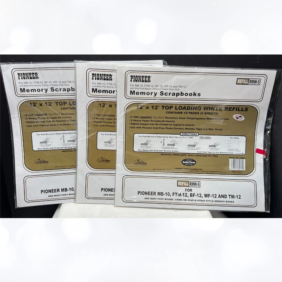 Pioneer WHITE PAGES Memory Scrapbook 12x12 Refills Protectors Lot of 3 - Image 1 of 1