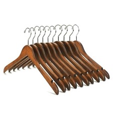 Solid Gugertree Wood Shirt and Dress Hangers with Notches with Anti-Rust Chro...