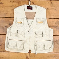 Vintage Nesco Fishing Vest L Mens Beige Cotton Full Zip Utility Safari Gilet