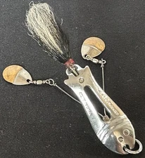 1 (one) Vintage Pflueger ZAM Weedless Lure B&W Hair/Steel & Copper Spinners USED