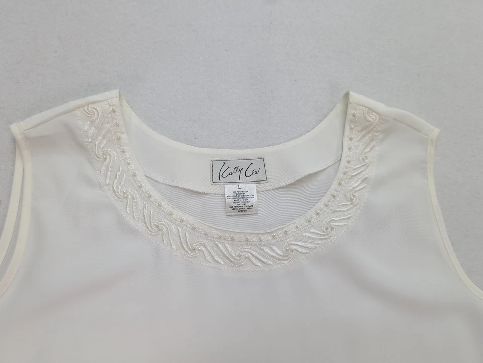 Kathy Che женщин верхний размер L белый без рукавов блузка бак бисером шеи новый - Изображение 3 из 4