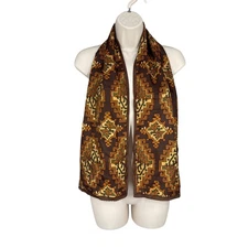 Adrienne Landau Studio Scarf Womens Brown Gold Ikat Silk Rectangular Boho 53x12