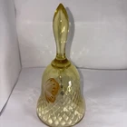Fenton Hand Painted Yellow Glass Bell - Yellow & White Butterfly Design