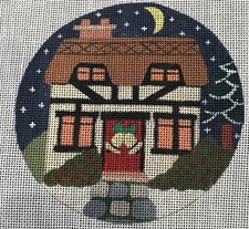 Wendy M Rayment Needlepoint Canvas Tudor House Holiday Christmas Round Night