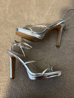 Womens Stylish Silver Metallic Strappy Pump Heels Size 41 / 9  Meshki