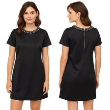 Coast Dress 10 Black Little Black Dress Beaded Sequin Neckline Lined Chic Modern