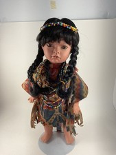 Doll Wig Native American Long Black Bangs Pigtails Sz. 13 wig Only 