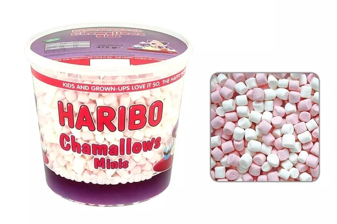 Haribo CHAMALLOWS Mini Marshmallows 475g Resealable TUB No Gluten HOT Chocolate