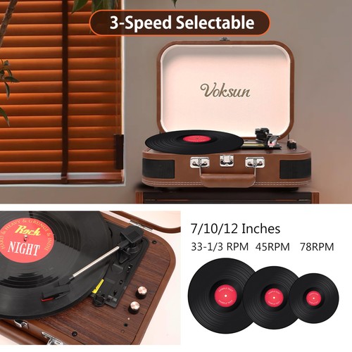 Giradischi Vinile Giradischi Portatile Vintage con uscita Bluetooth Lettore LP - Foto 3 di 24