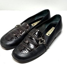 Brighton Women 8.5 COLBY Black Leather Croc Loafer Flats Made in Italy Preppy