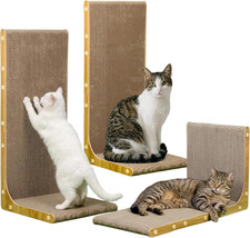 3-Pack Cardboard Cat Scratcher for Indoor Cats, 23 Inch L Shaped Vertical Cat Sc