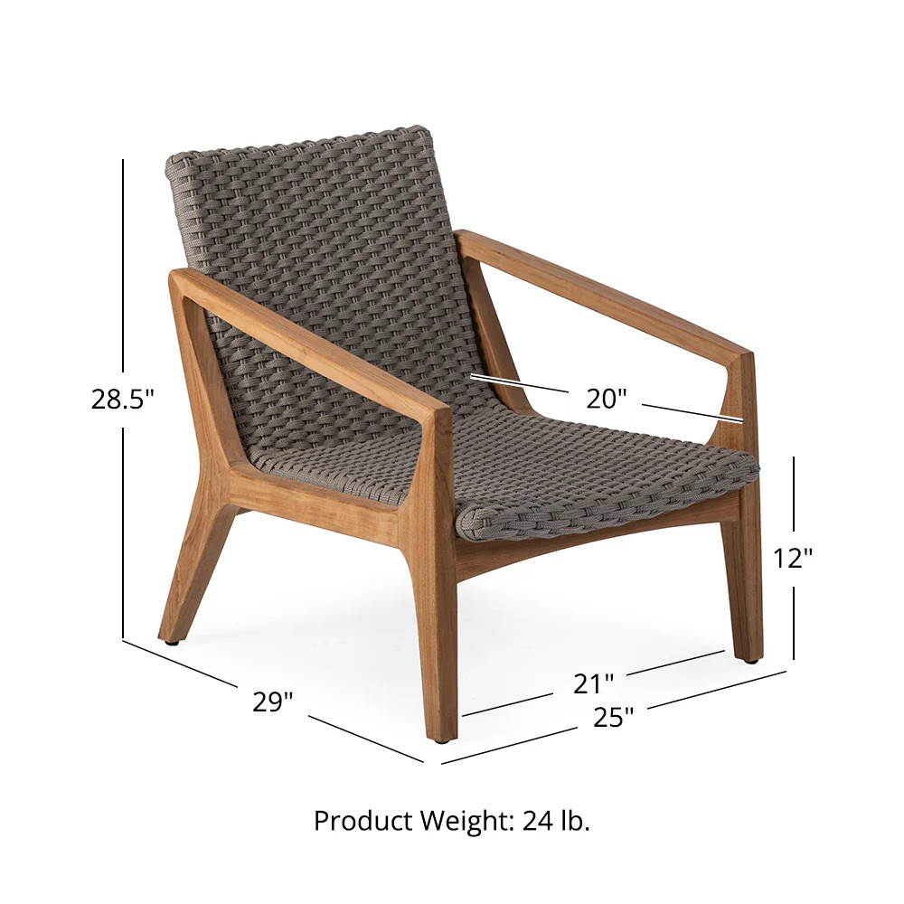 Ash & Ember Grade A Teak Outdoor Rope Lounge Chair, Modern Hand-Woven Chair