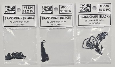 Tichy Train Group #8337 Black Brass Chain Sample Pack | 18'' each: 40, 32, 23 LPI
