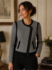 Ann Taylor Black White Herringbone Tweed Jacket Size 8
