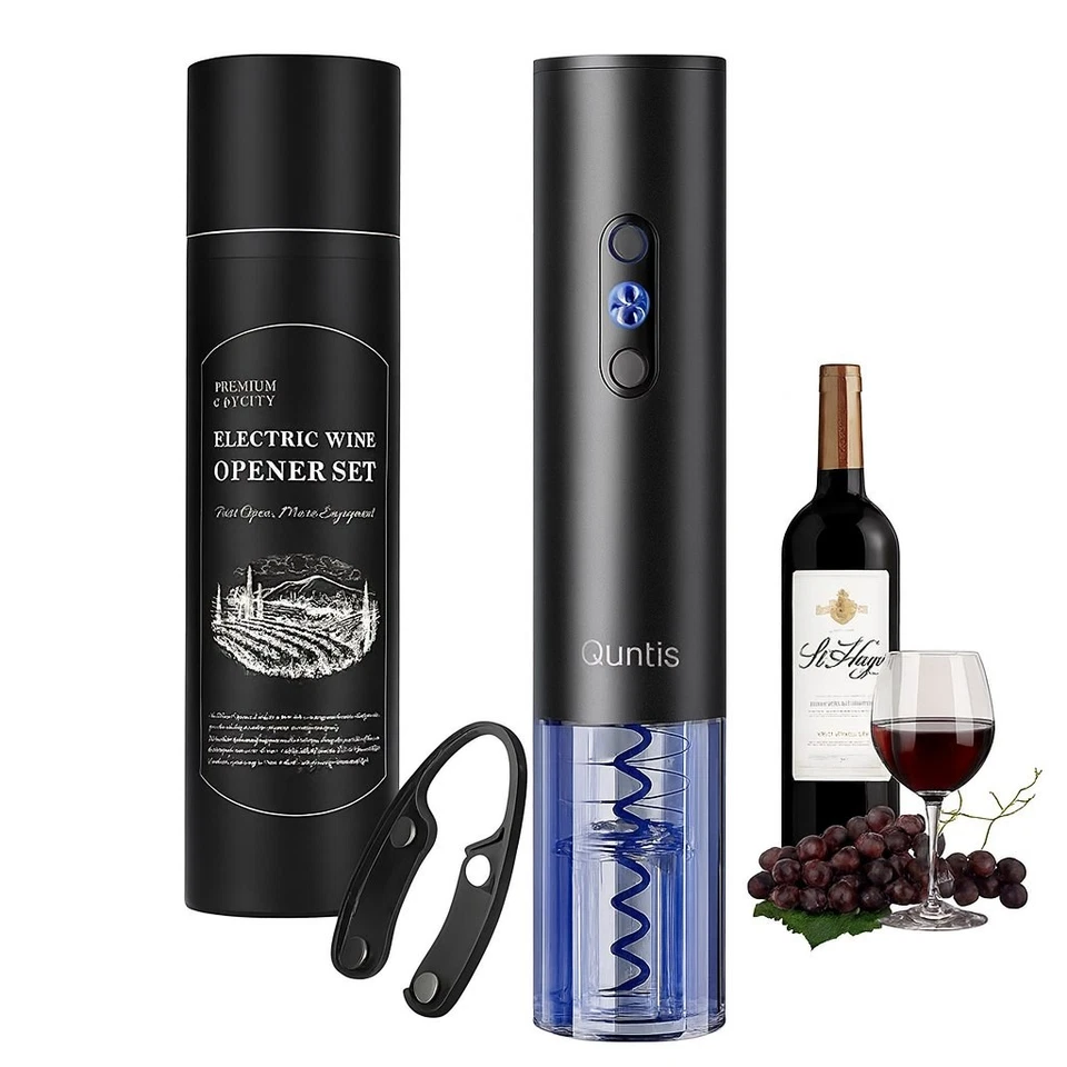 Elektrischer Korkenzieher 6s Weinöffner Set mit Folienschneider Geschenk Quntis