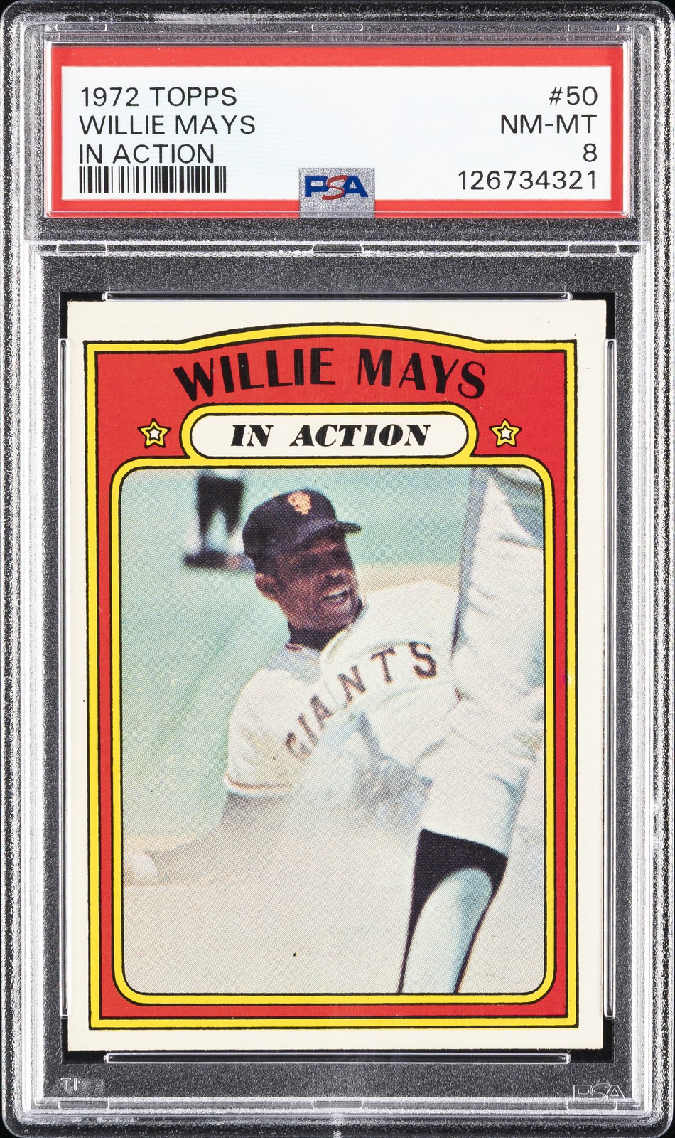 1972 TOPPS IN ACTION #50 WILLIE MAYS PSA 8