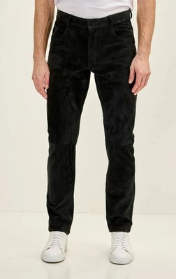 Men s Black Suede Leather Pants Real Lambskin Slim Fit Casual 5-Pocket Trousers