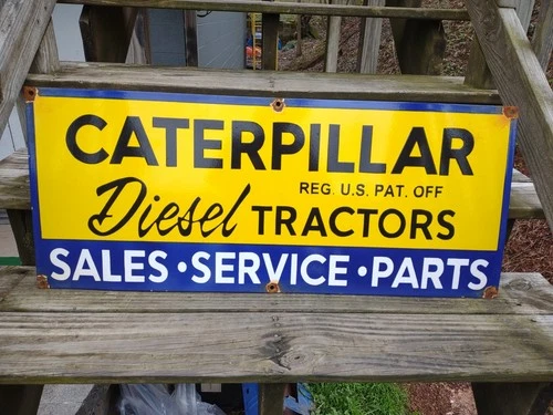 VINTAGE CATERPILLAR PORCELAIN SIGN OLD 3FT DIESEL ENGINE FARM TRACTOR DEALER