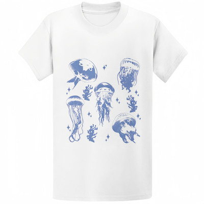 Gildan 5000 Vintage Jellyfish Tattoo Style T-Shirt - Retro Ocean Gift Tee