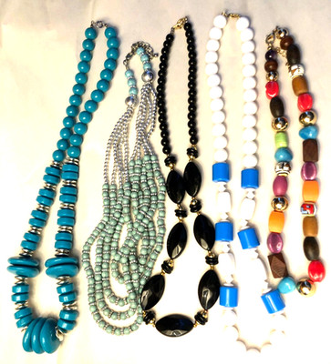 5 Job Lot Necklaces Costume Jewelry Retro Plastic handmade & designed.