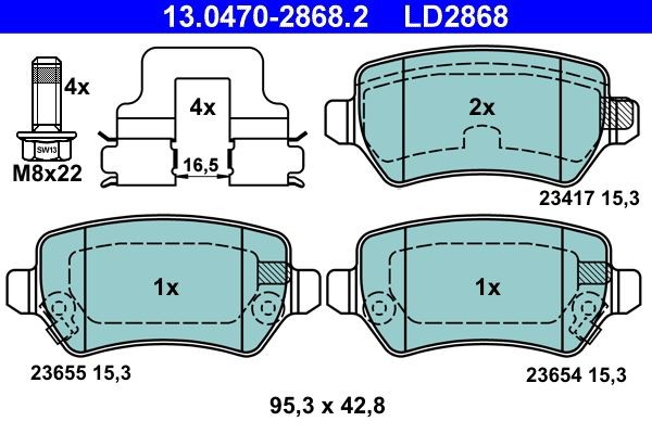 Bremsbelagsatz Scheibenbremse Hinten Ate 130470 28682 FÜR KIA Opel-image