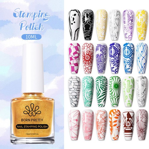 BORN NICE 10ml Stamping Smalto Oro Argento Nero Bianco Smalto Stampa UK - Foto 4 di 47