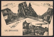Old postcard La Bassée, Rue de Mizelle, Rue de la Porte d'Estaires, Canal d'Aire in La Ba 