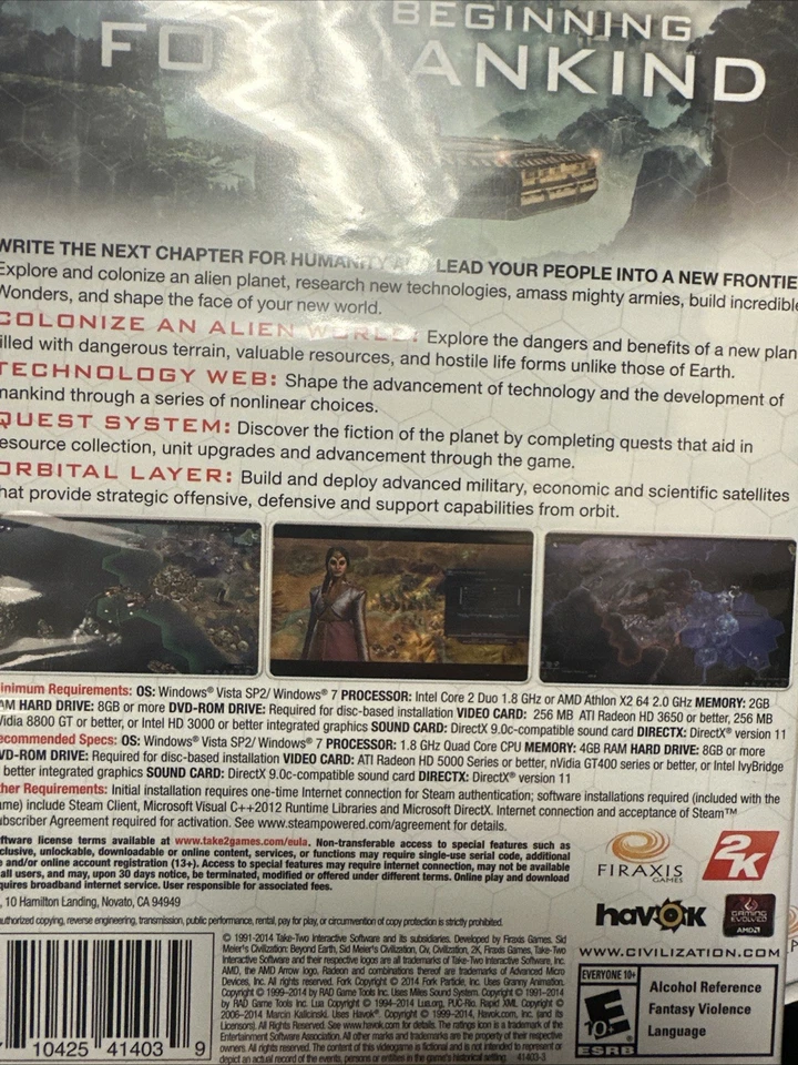 Sid Meier's Civilization: Beyond Earth PC CD-ROM Computer Game New Free Shipping - Image 3 of 3