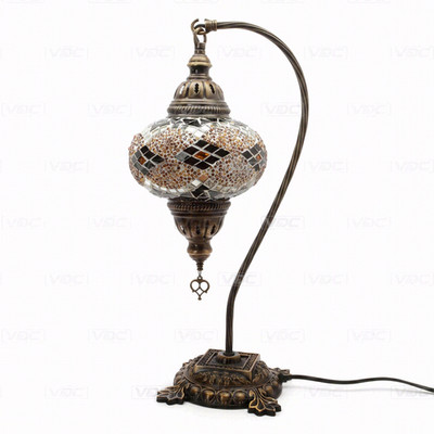 Bernsteinfarbene türkische Mosaik Tischlampe - handgefertigte marokkanische Schwanenhals Schreibtischlampe