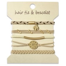 MatFirsmo Boho Hair Tie Bracelets for Women, 5 1 Count Pack of 1 , Beige