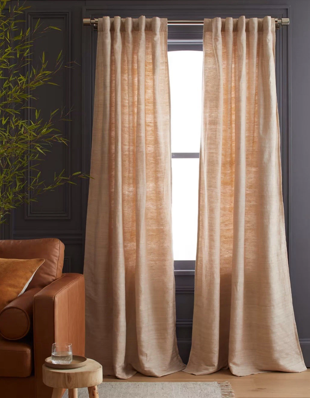 NWOT Quince Raw Silk Curtain Panel Set 2 48” X 96” Cotton Lined Sand