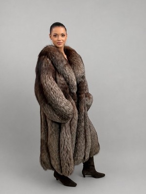 Pelzmantel Echtpelz Pelz Mantel 100% Ranch American Silver Fox Fur Saga Furs XL