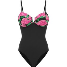 VTG La Blanca One Piece Swimsuit Size Xsmall Black Pink Rose High Cut Leg Y2k