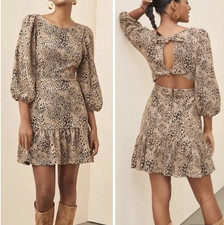 Anthropologie Maeve Flounce Dress Size 8 Leopard Print Bow Cut Out Back 3/4