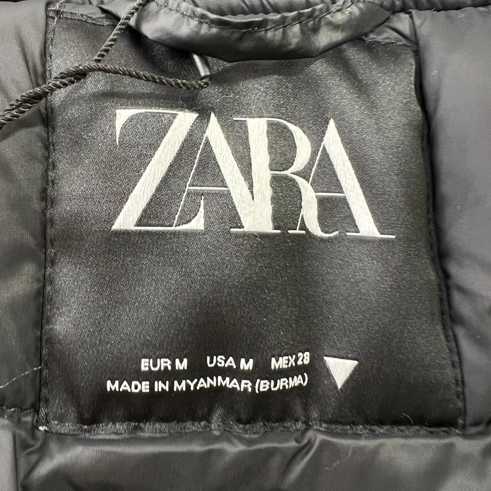 ZARA Oversized Puffer Bomber Jacket Medium Black Cropped Bubble Nylon Streetwear - Image 4 of 4
