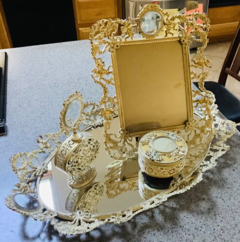 Formalities Metal 4 Pc. Vanity Set Collection Baum Bros Rare Vintage Free Ship! - Picture 2 of 12