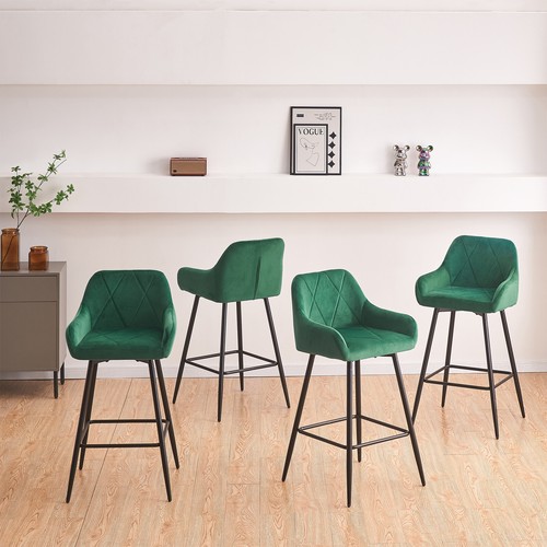 2x Bar Stools Velvet Dining Room Kitchen Breakfast High Chairs Footrest Barstool - Picture 13 of 48