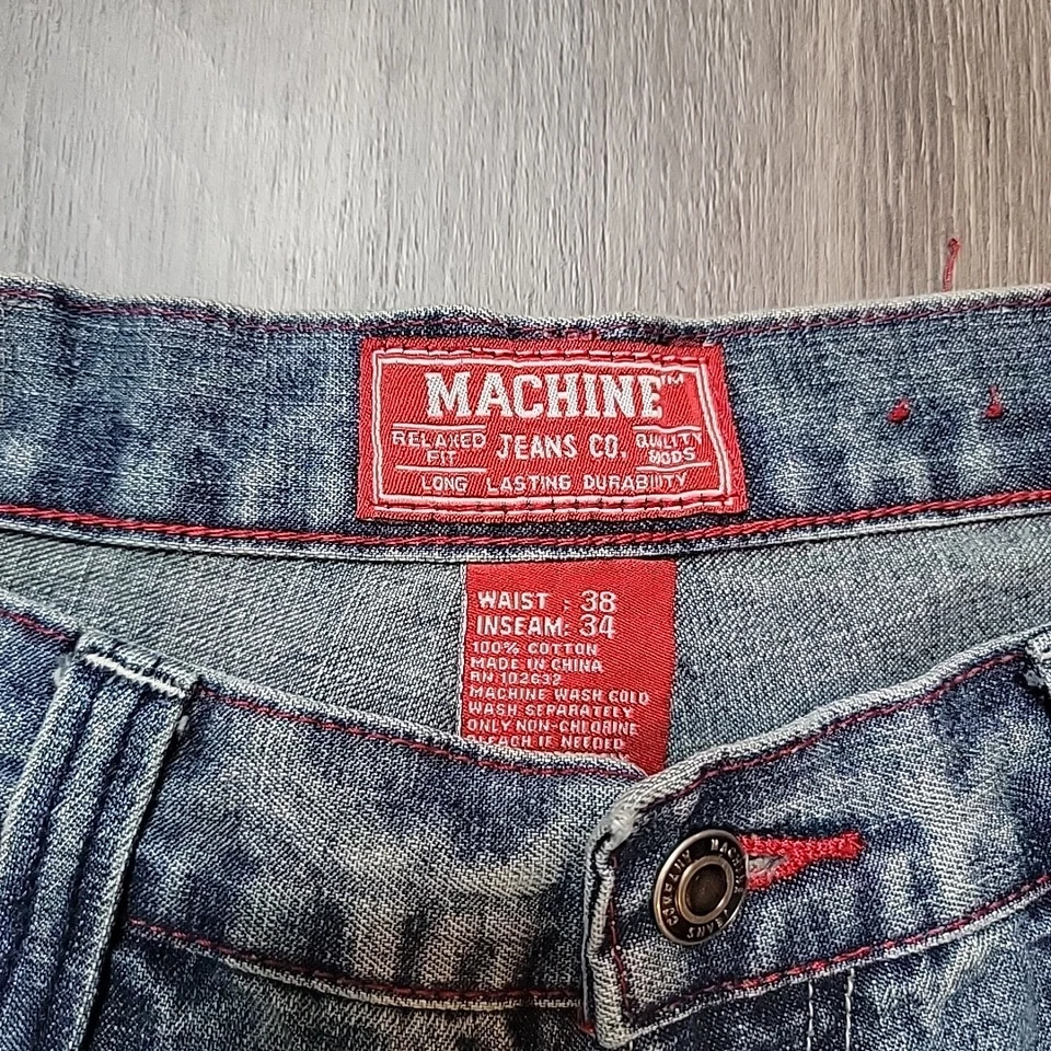 Machine Jeans Co 38x34 Suelto Estilo Jnco Y2k Hip Hop Patín Desvanecimiento Distress Foto 3 de 4