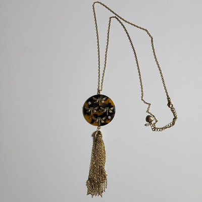 Betsey Johnson Dragonfly Pendant Long Necklace With Tassel