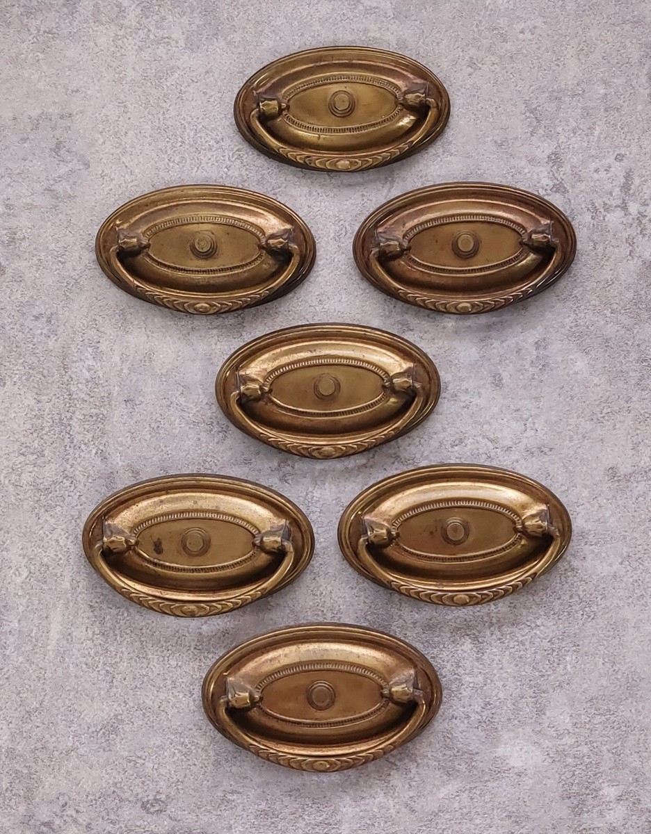 Oval Drawer Pulls Single Screw Mount Bullseye Hepplewhite Chippendale Gold  Steel