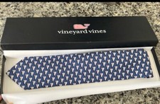 Vineyard Vines, 100 Silk Tie, Whale Pattern, Blue, NWT, In Box, Made In USA