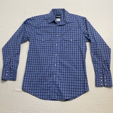 Wrangler Western Men's Size M Pearl Snap Long Sleeve Dress Shirt Blue Plaid
