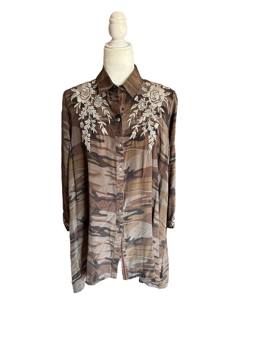 Johnny Was Brown Camouflage Cap with White Floral Embroidery Johnny Was | Accessories | New Johnny Was Bee Active Floral  main image 2