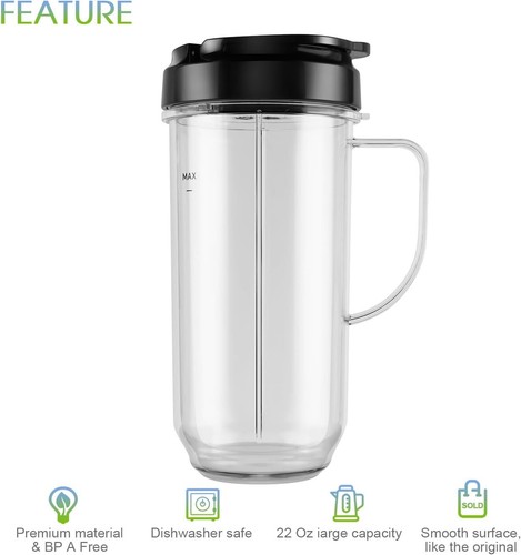 5-Piece Magic Bullet Blender Cups, Tall 22Oz Cup with Flip-Top To-Go Lid, Cross - Picture 6 of 7
