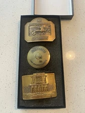 Brass John Deere Super Seeder Disk Cotton Picker Belt Buckles  Lot Of 3 Farm